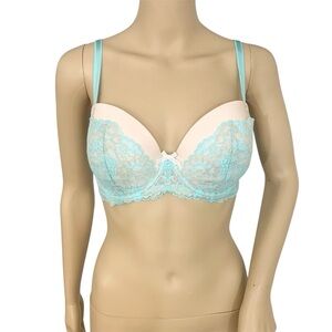 Victoria’s Secret 34DD Dream Angels Bra Underwired Push Up Lace Lined Demi Blue